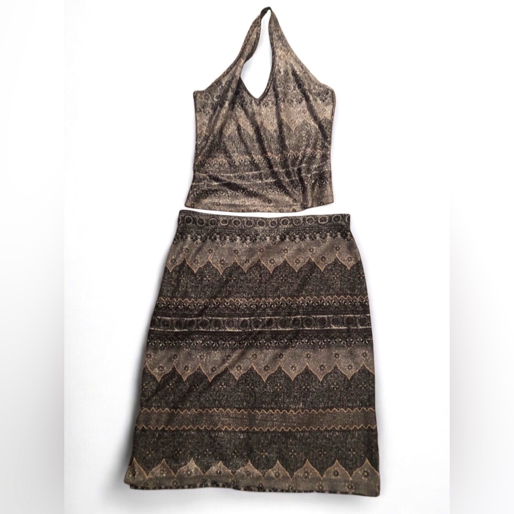 LUCCA Black and Brown Metallic Animal-Print Skirt Set - Women's